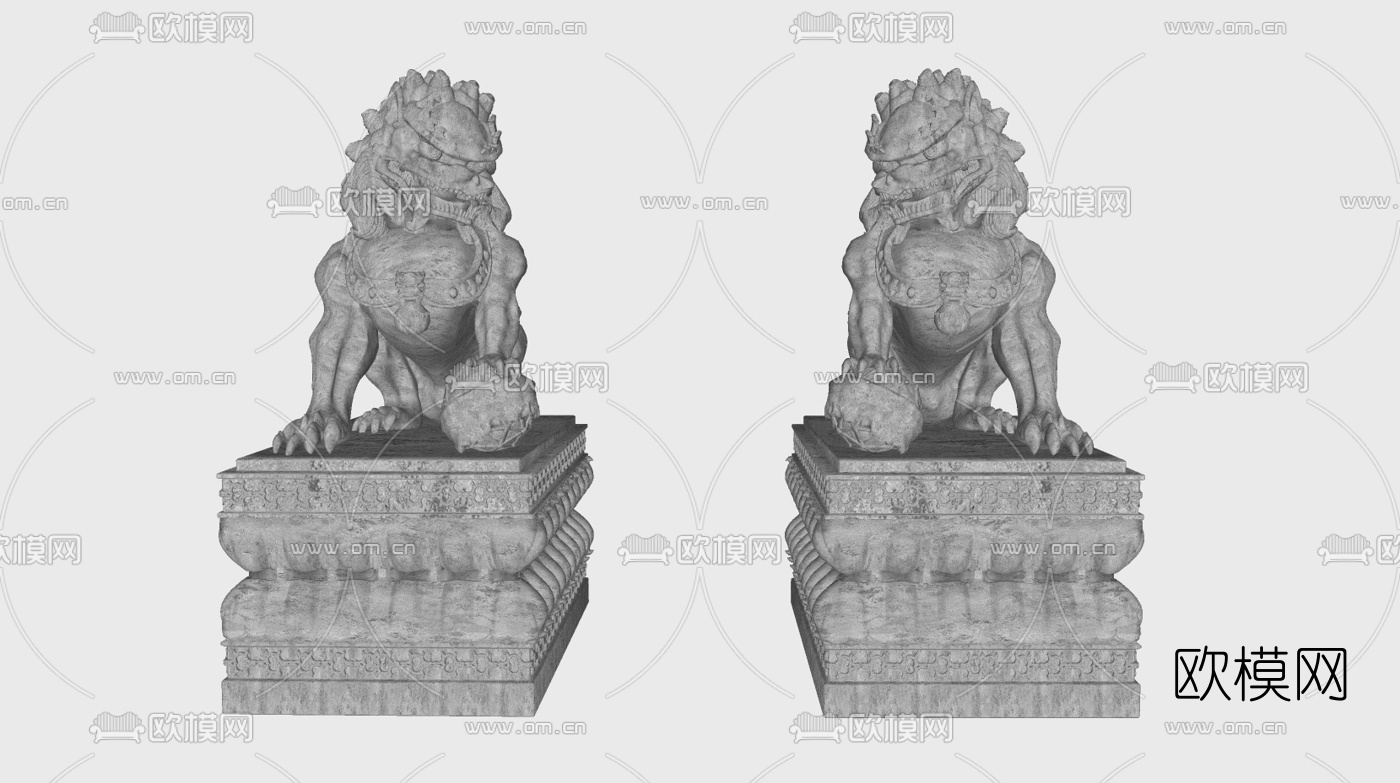 现代石狮子雕塑su模型下载