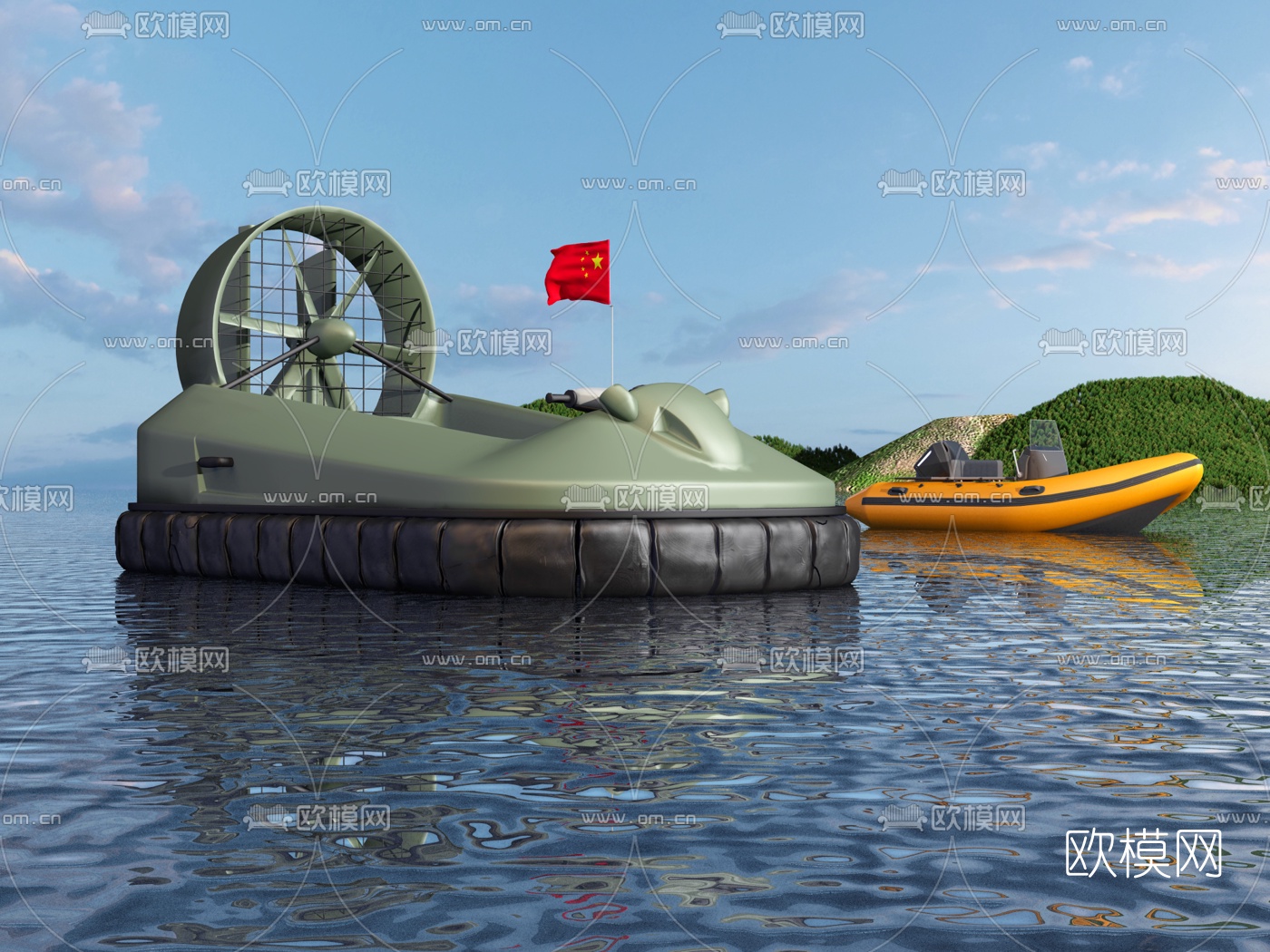 工业风气垫登陆橡皮艇3d模型下载（渲染图3）