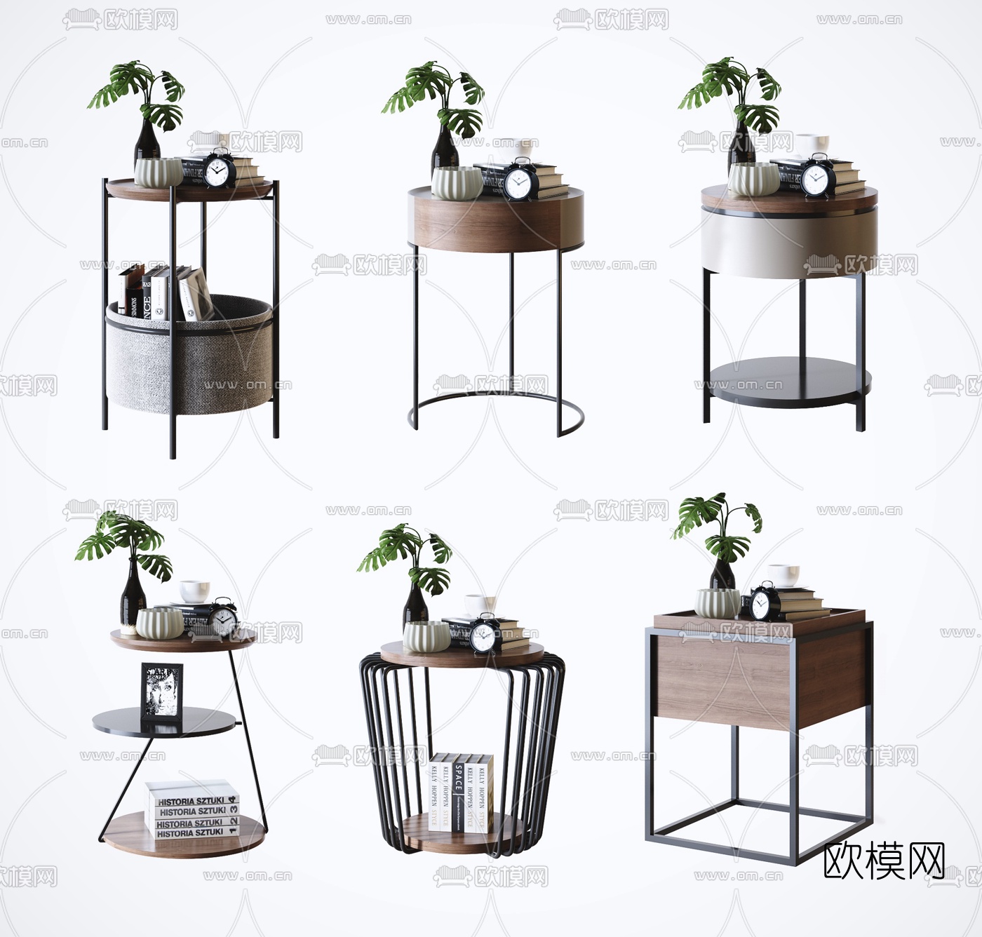 北欧铁艺边几圆几组合3d模型下载