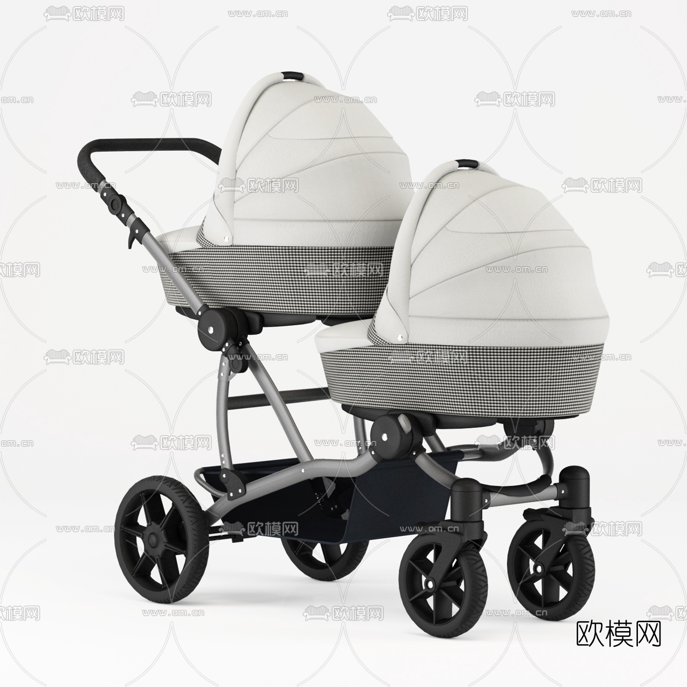 现代双人婴儿车3d模型
