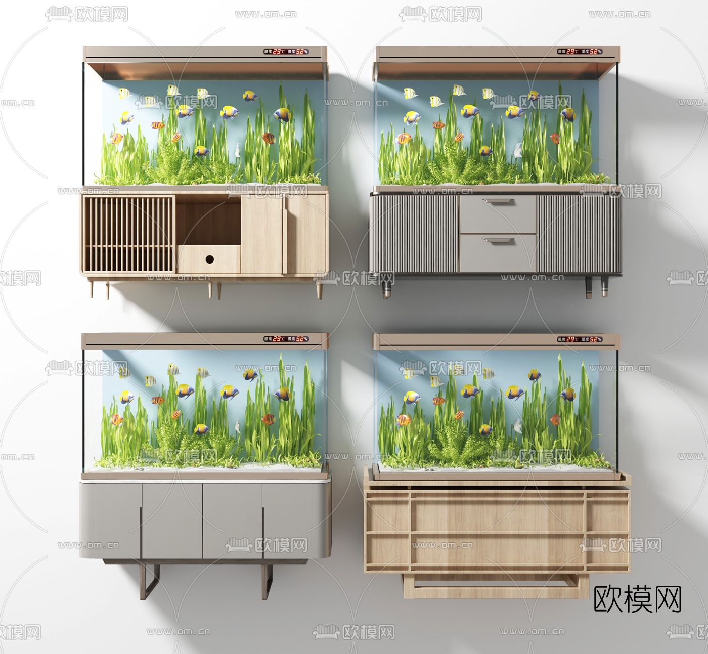 现代多功能鱼缸组合3d模型下载