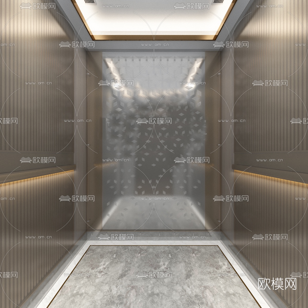 现代电梯轿厢3d模型下载（渲染图1）