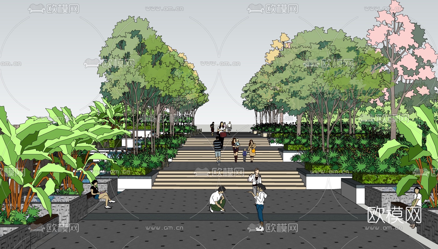 中式园林景观免费su模型下载