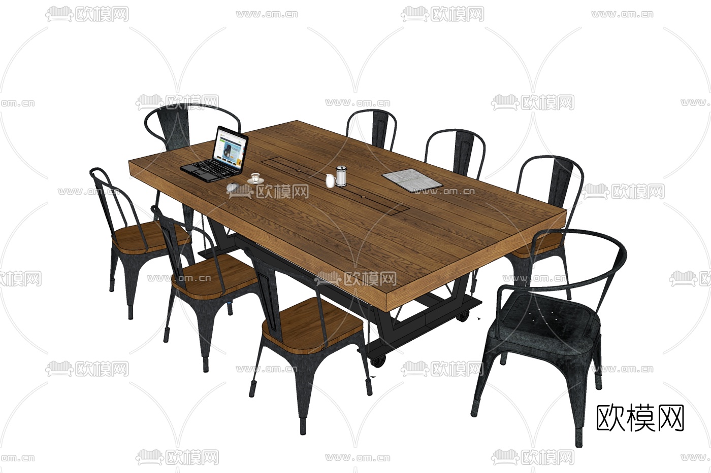 现代实木会议桌免费su模型下载