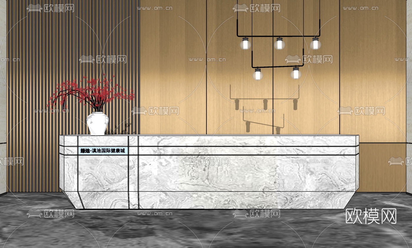 现代接待台su模型下载