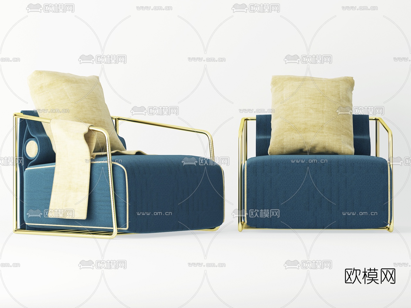 现代轻奢布艺单人沙发3d模型下载（渲染图1）