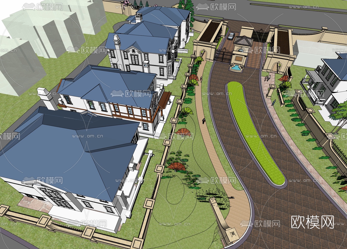 现代公园入口鸟瞰规划免费su模型下载