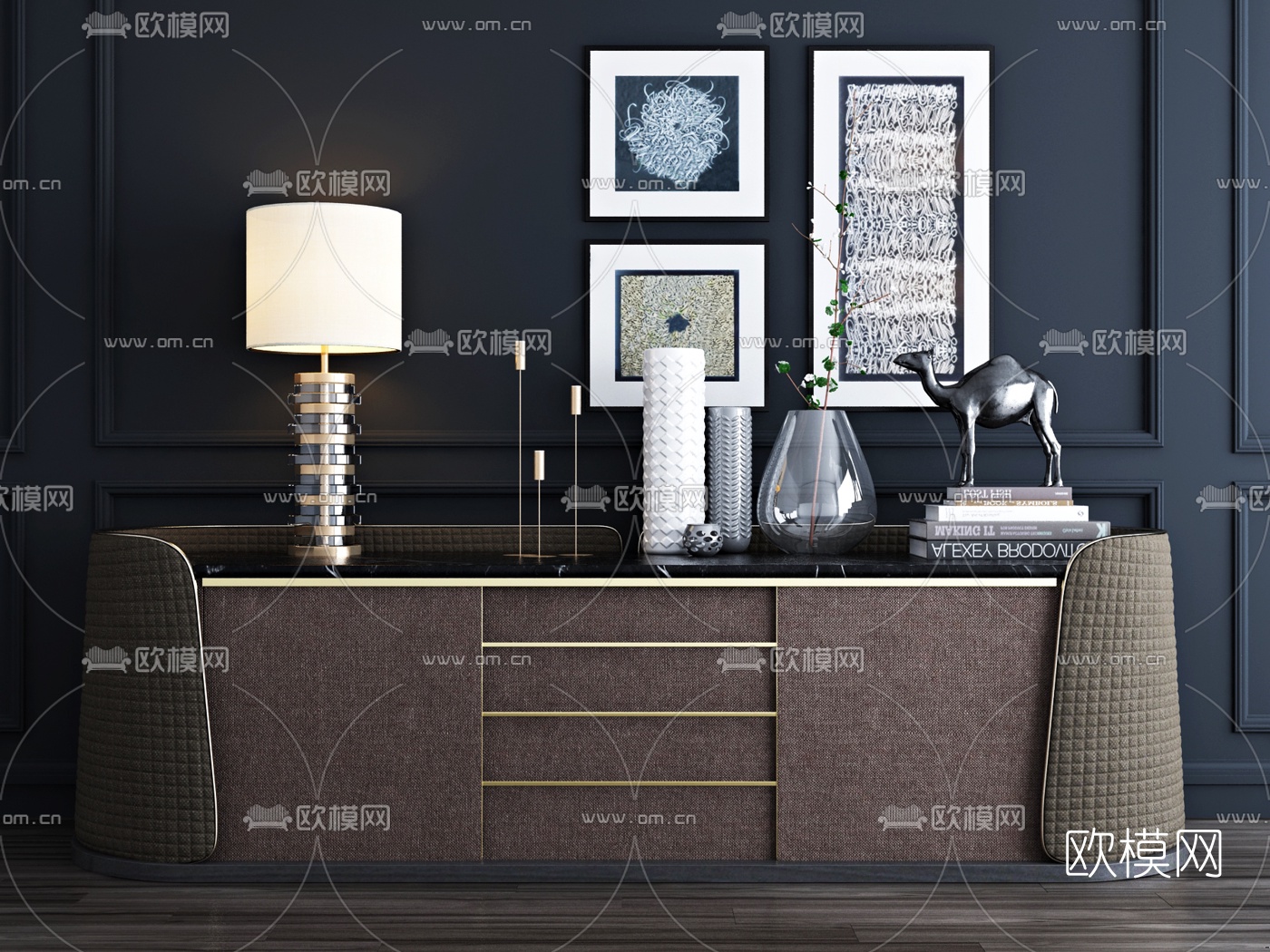 后现代实木饰边柜摆件3d模型下载