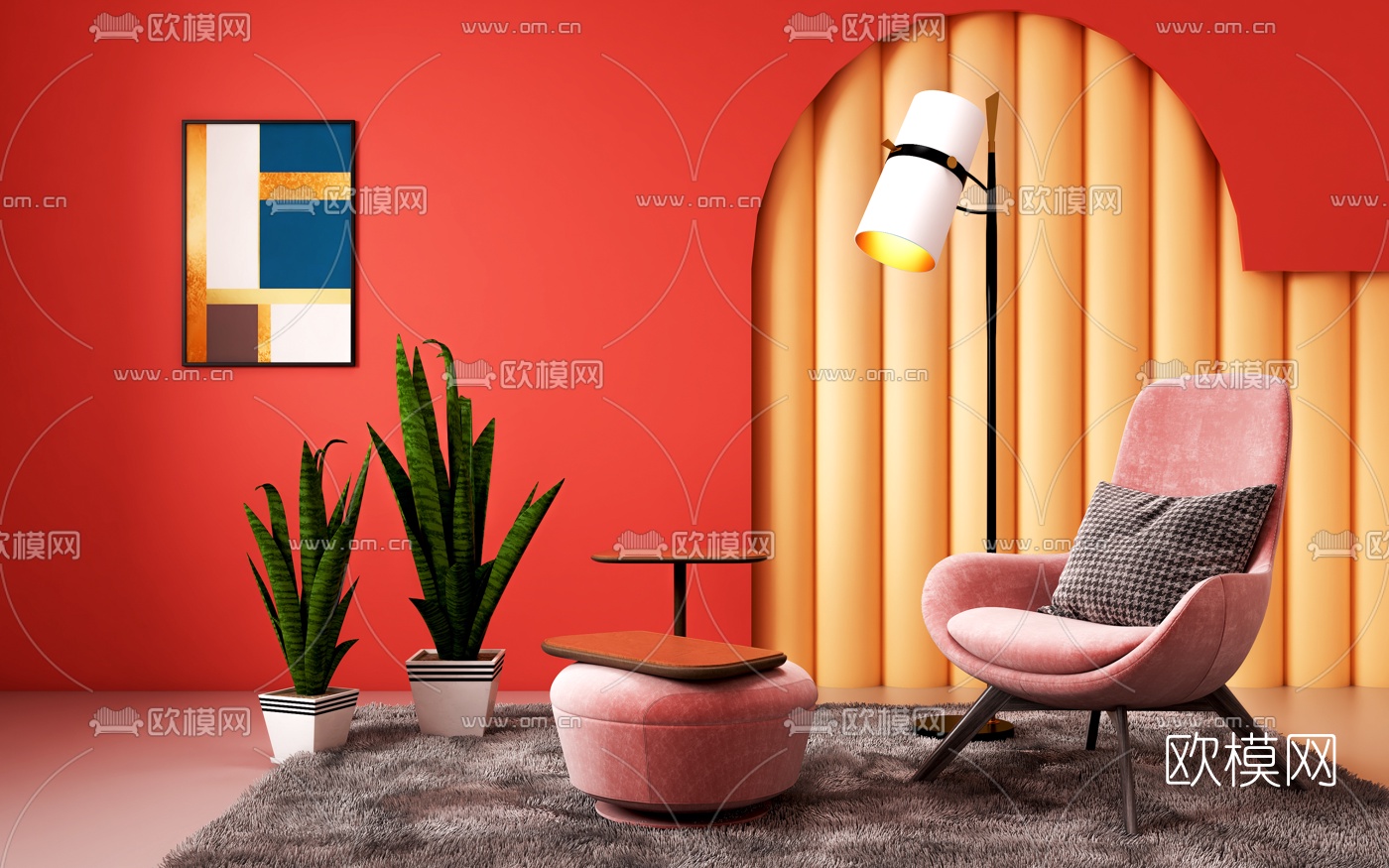 北欧布艺休闲椅3d模型