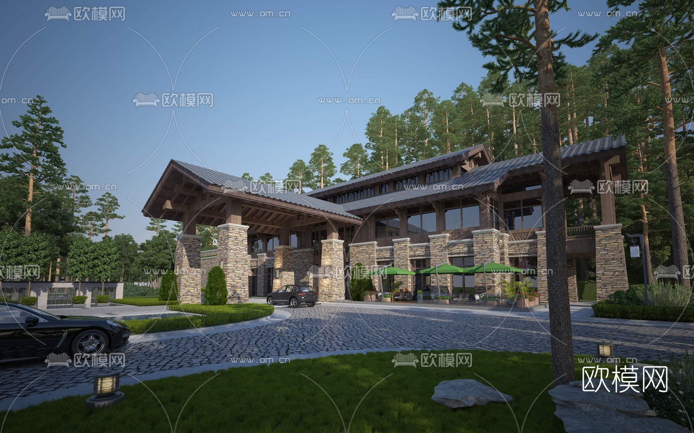 新中式会所酒店建筑外观3d模型