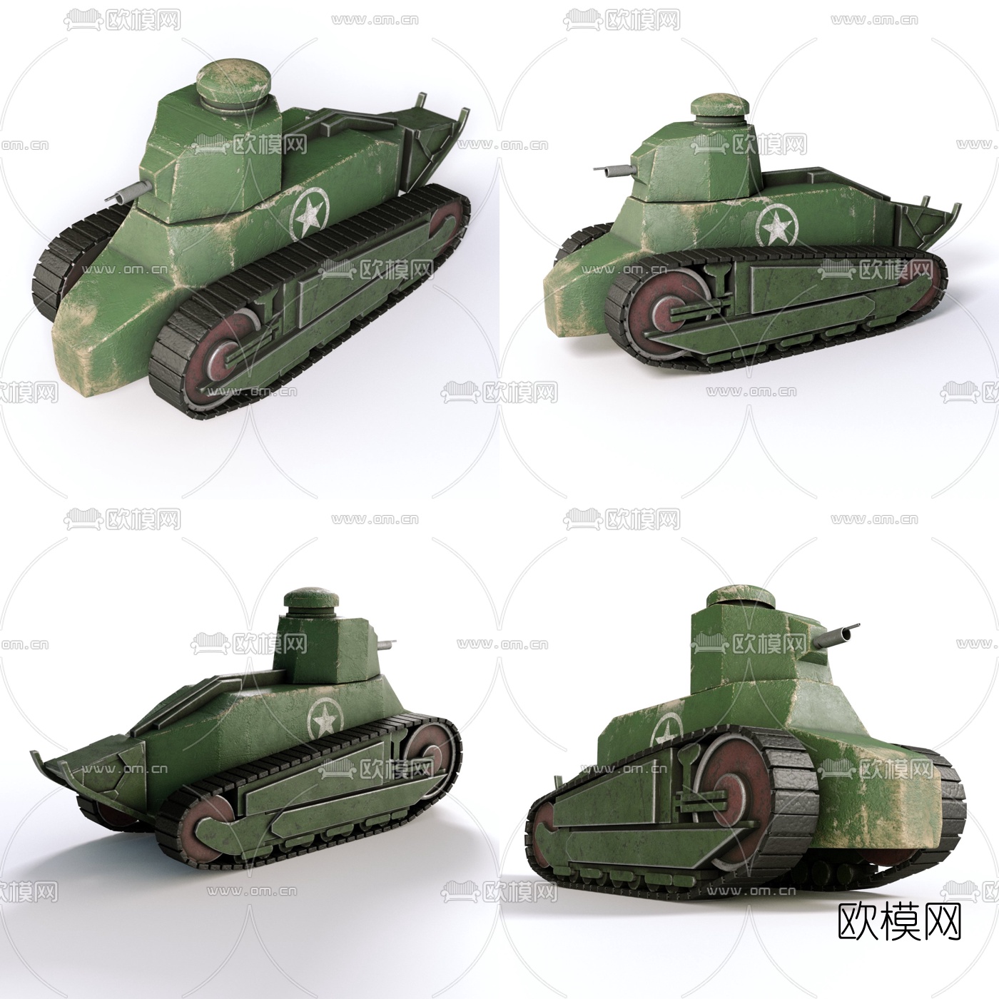 工业风老式坦克3d模型下载