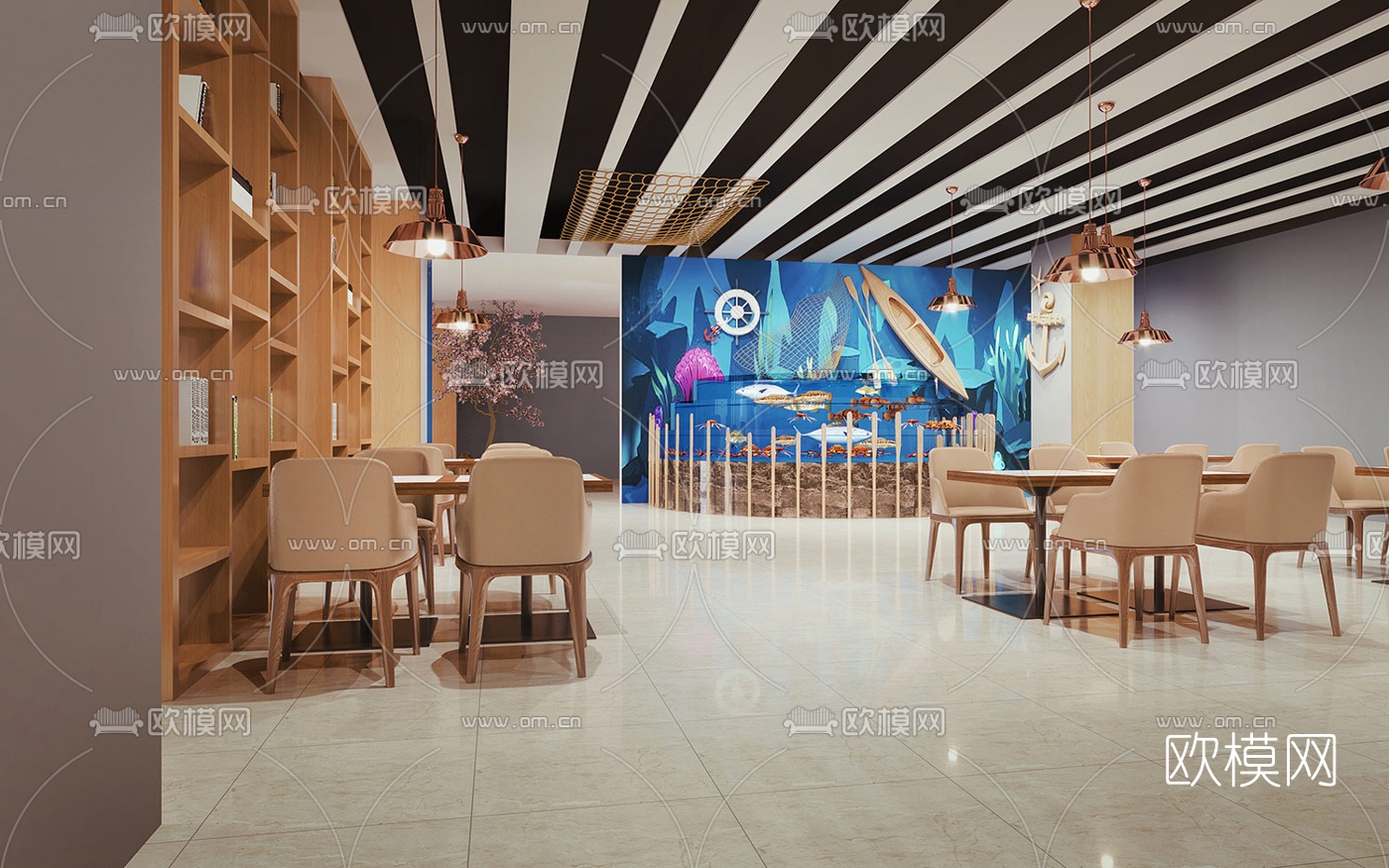 现代西餐厅免费3d模型下载（渲染图3）