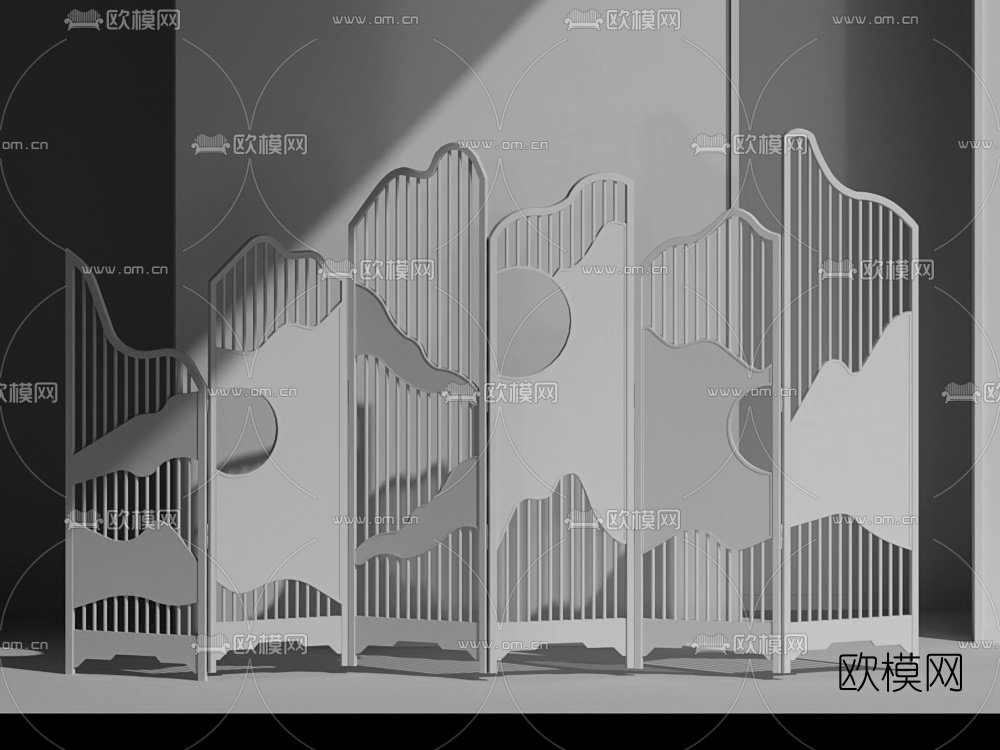 新中式折叠屏风3d模型下载（渲染图2）