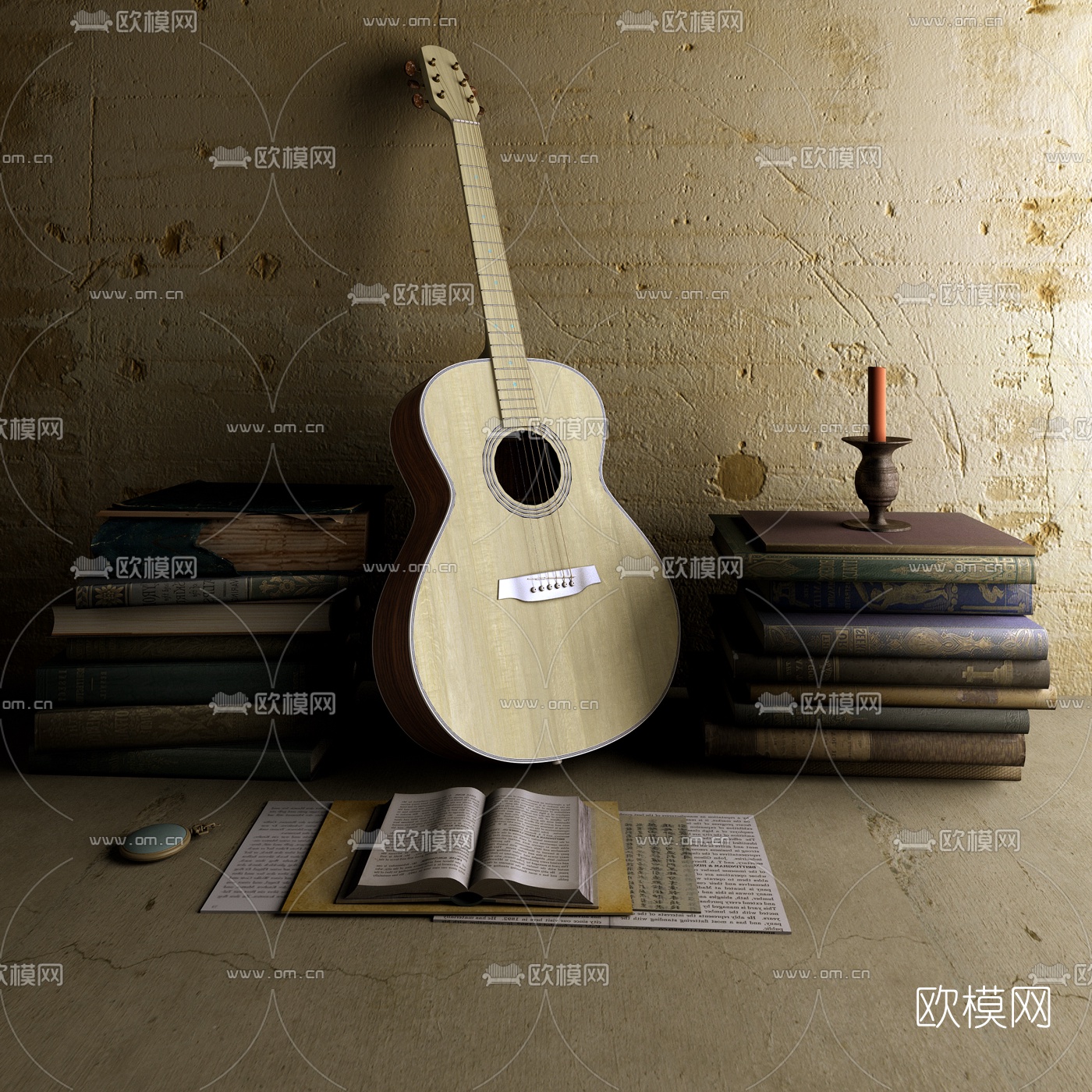 现代乐器吉他3d模型下载（渲染图1）