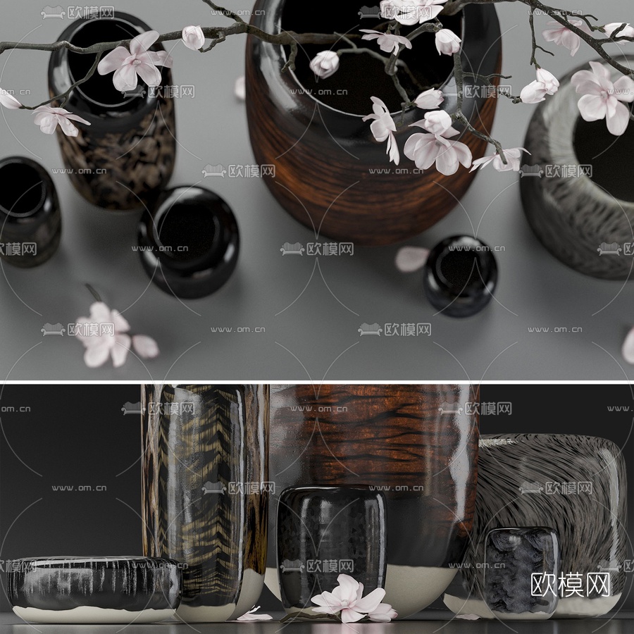 新中式陶瓷器皿3d模型下载（渲染图2）