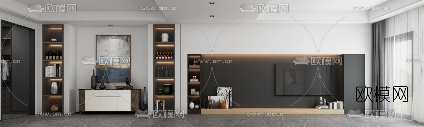 现代复式客厅餐厅3d模型