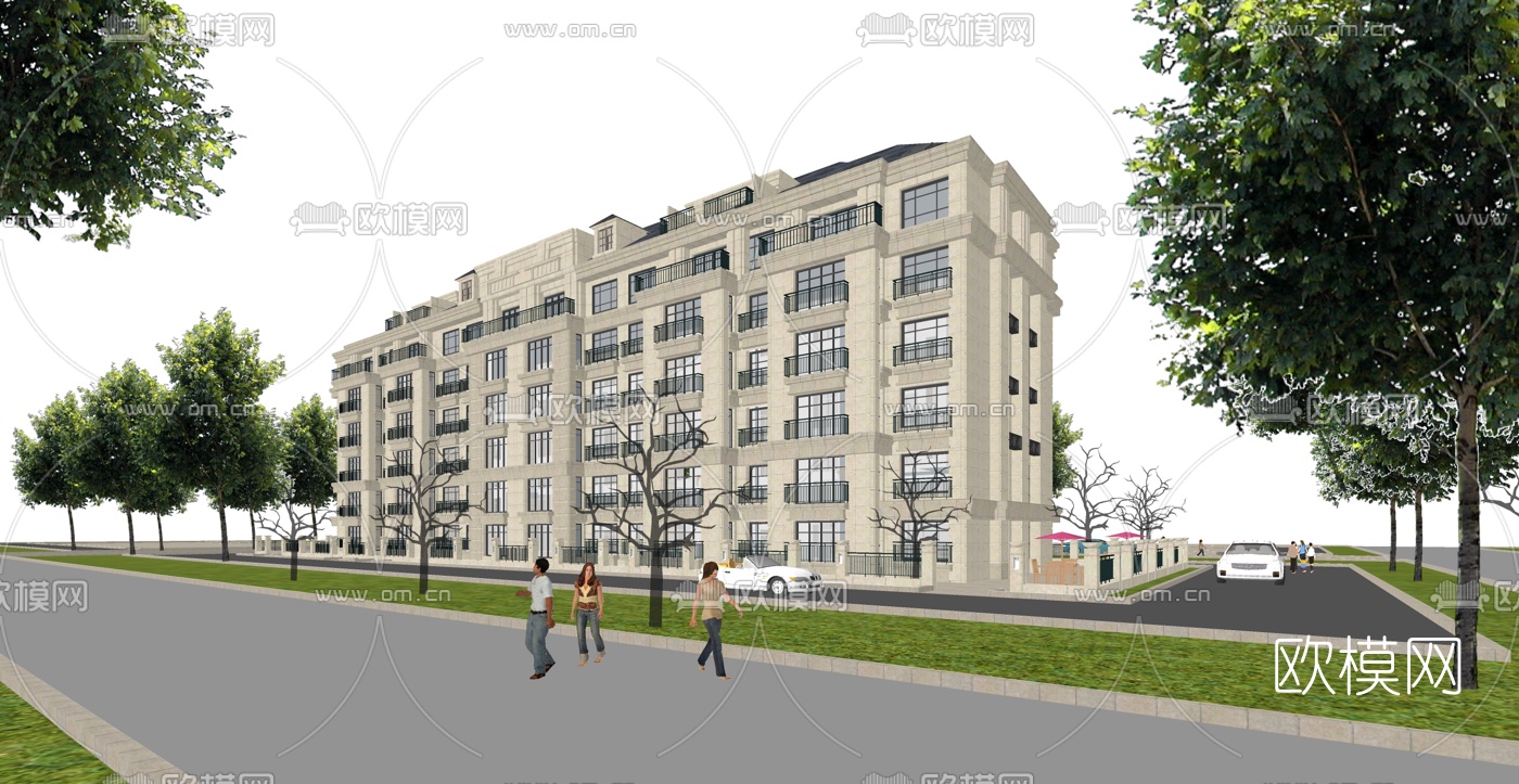 法式公寓楼外观su模型下载（渲染图4）
