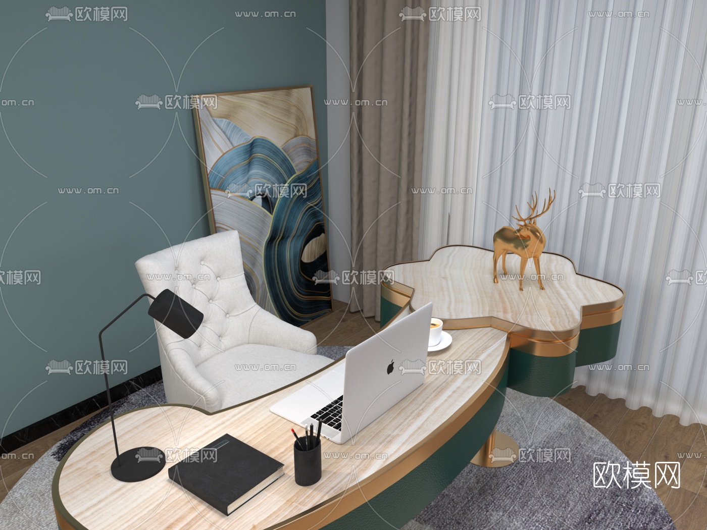 后现代轻奢办公桌3d模型