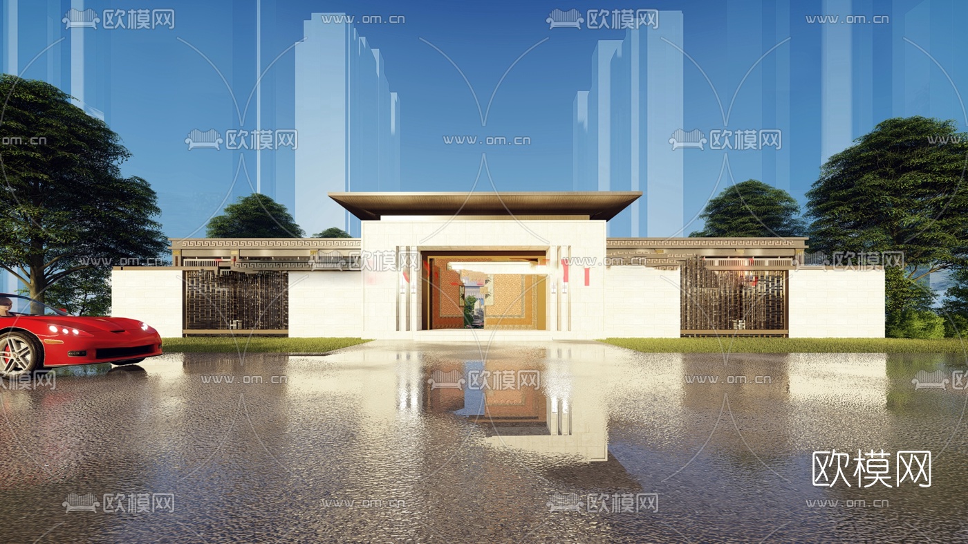 新中式商业会所su模型下载（渲染图2）