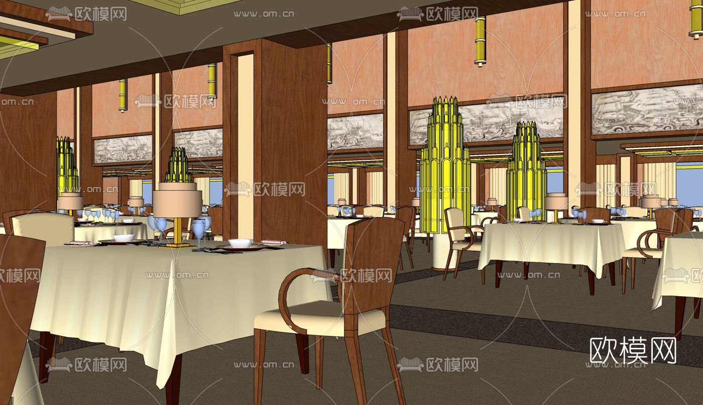 新中式自助餐厅免费su模型下载