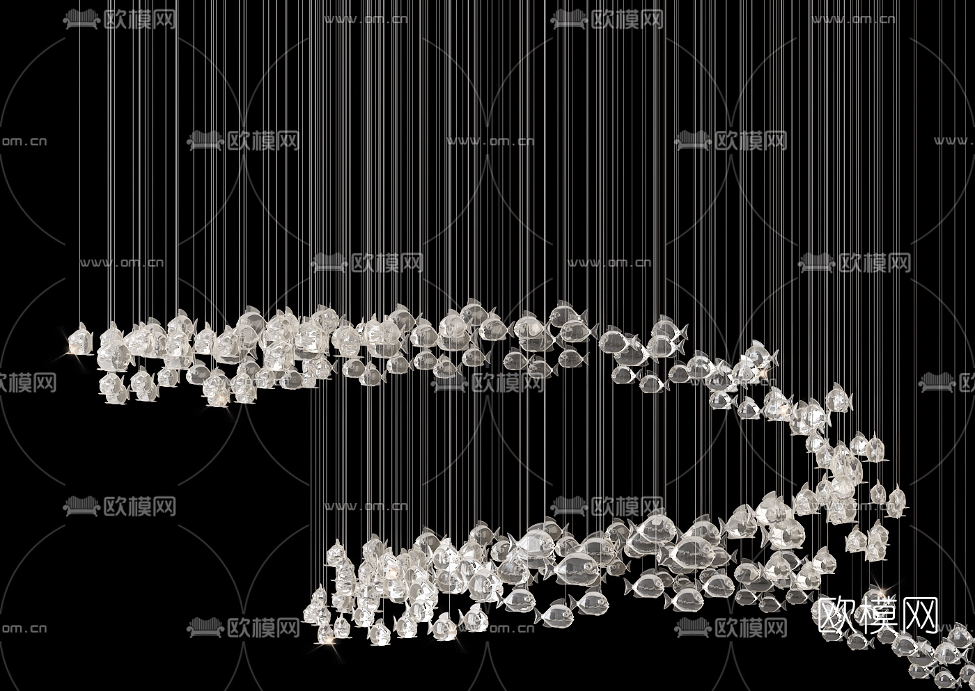现代玻璃鱼形装饰灯3d模型下载（渲染图2）