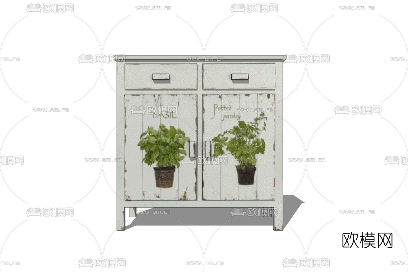 工业风铁艺边柜免费su模型下载