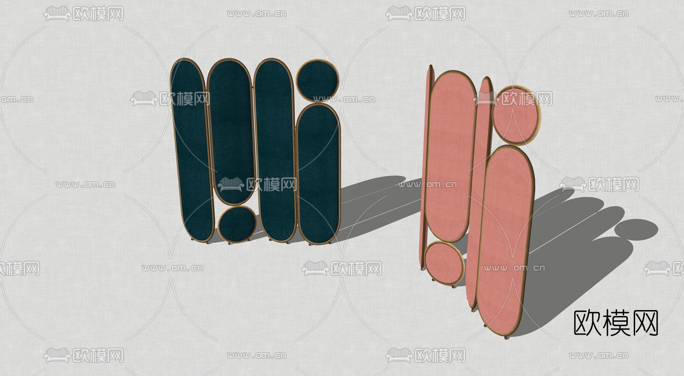 现代轻奢绒布屏风隔断su模型下载（渲染图3）