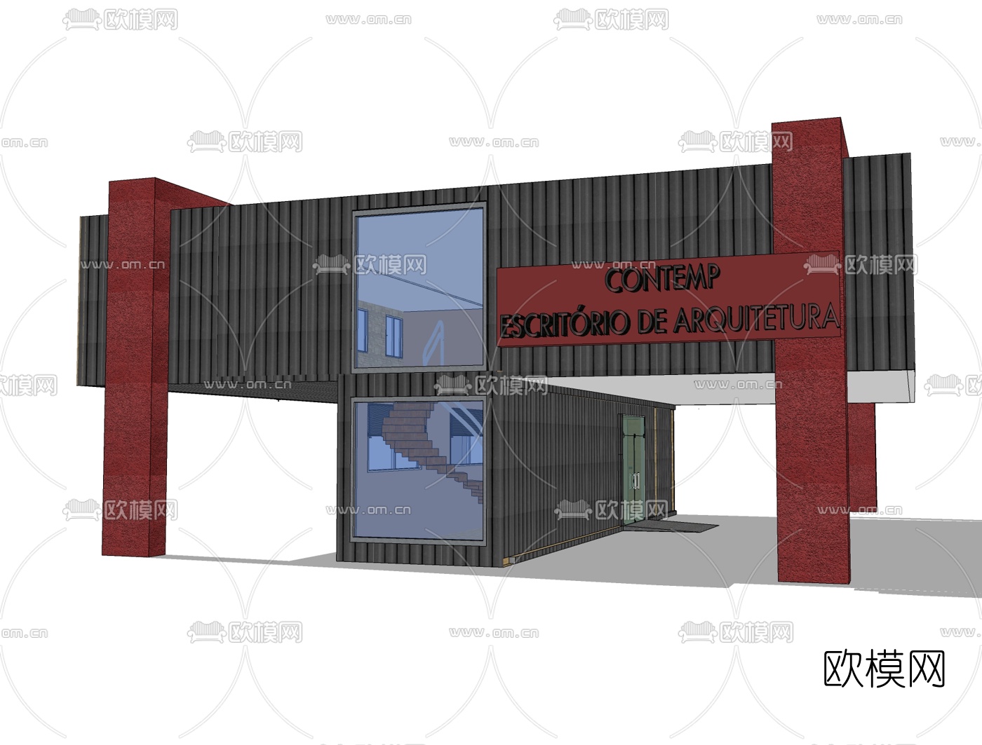 工业风集装箱住宅免费su模型下载