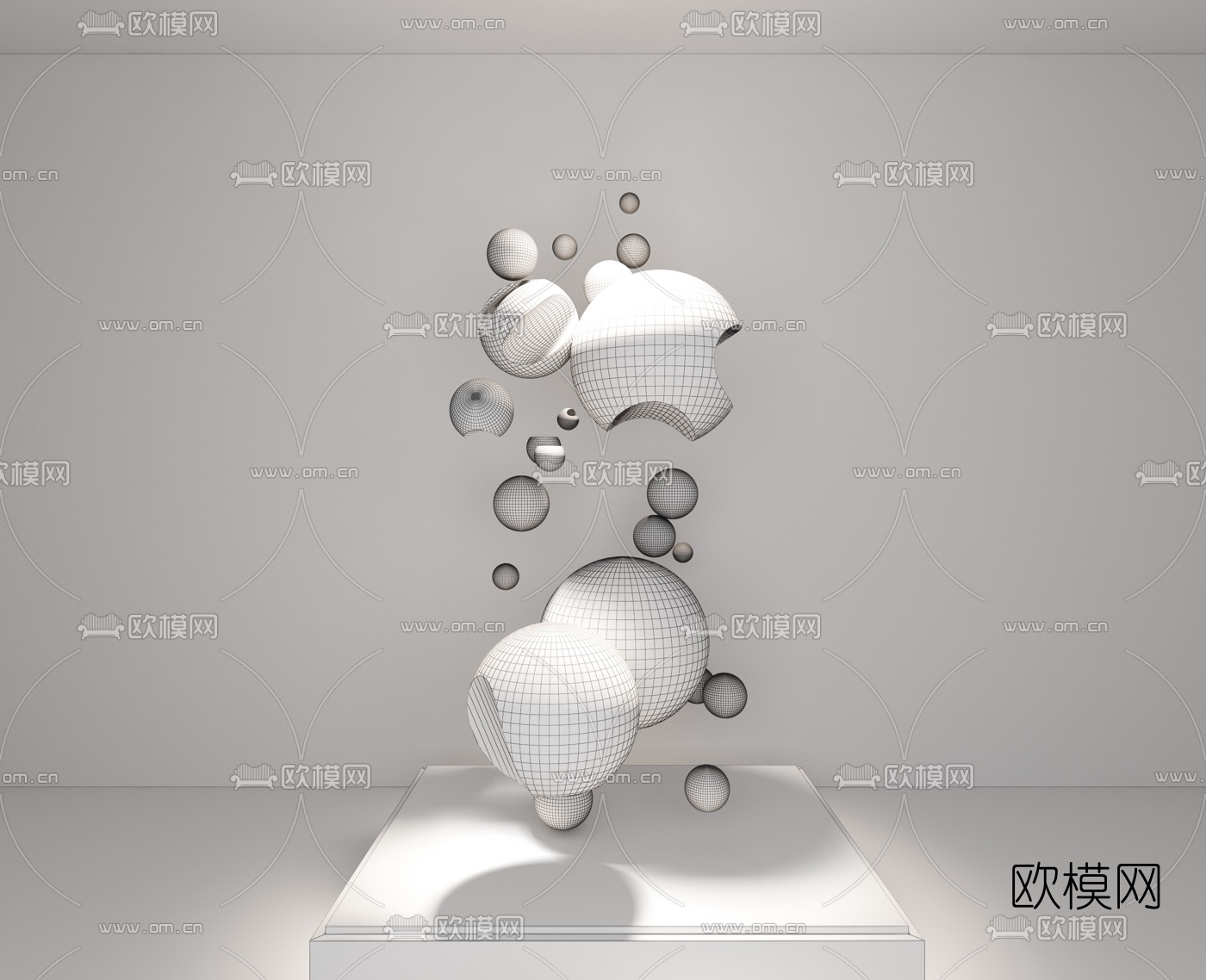 现代玻璃水珠雕塑3d模型下载（渲染图2）