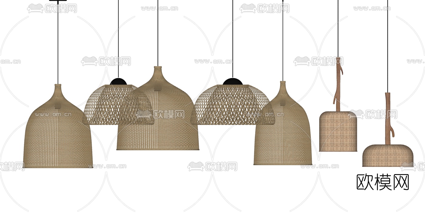 日式藤编吊灯su模型下载