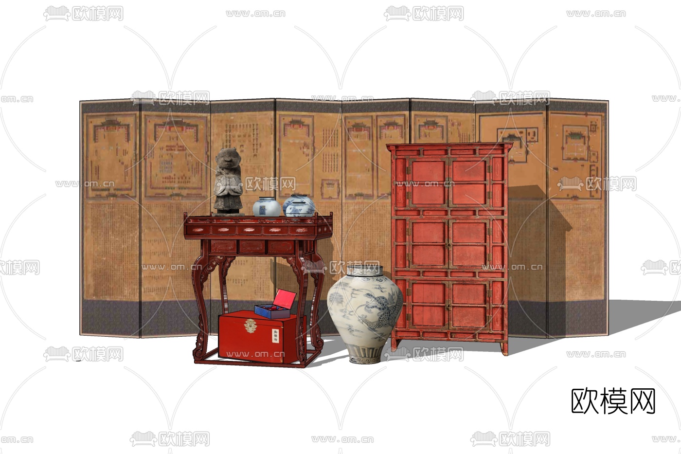 中式红木端景条案免费su模型下载