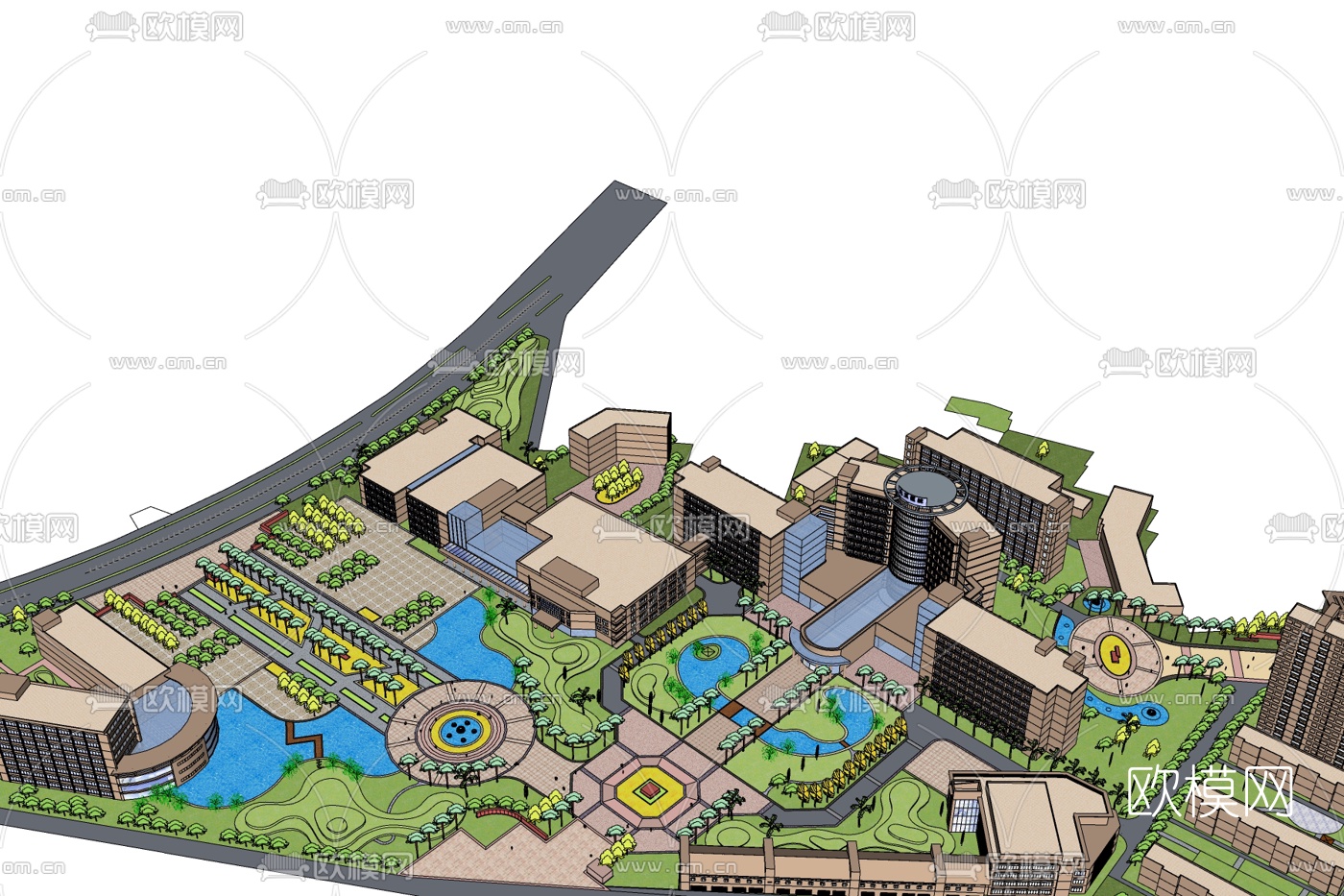 现代小区规划免费su模型下载
