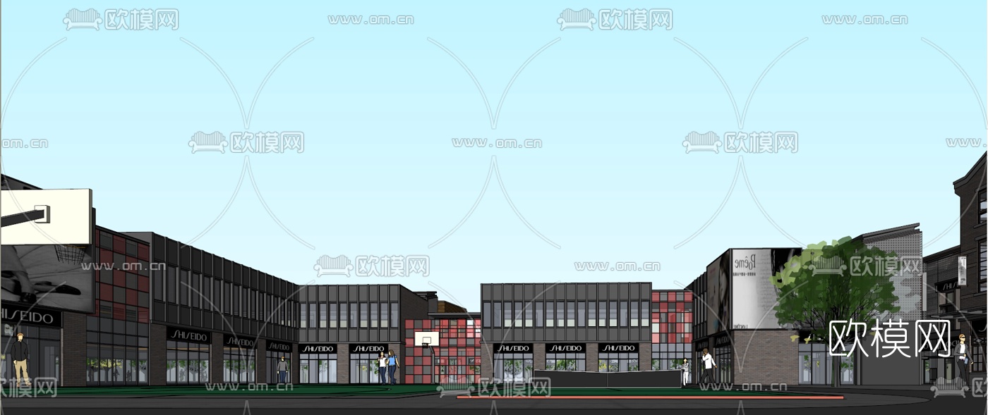 新中式商业街su模型下载（渲染图7）