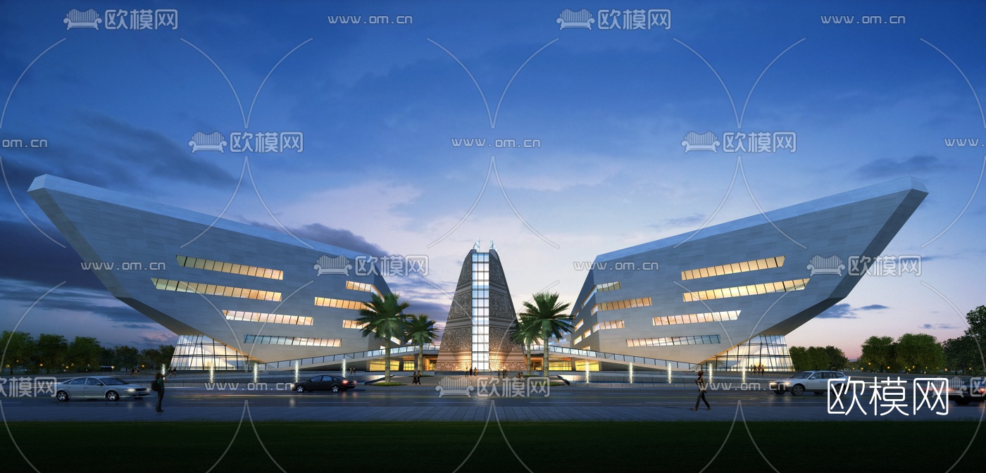 现代夜景博物馆建筑外观3d模型