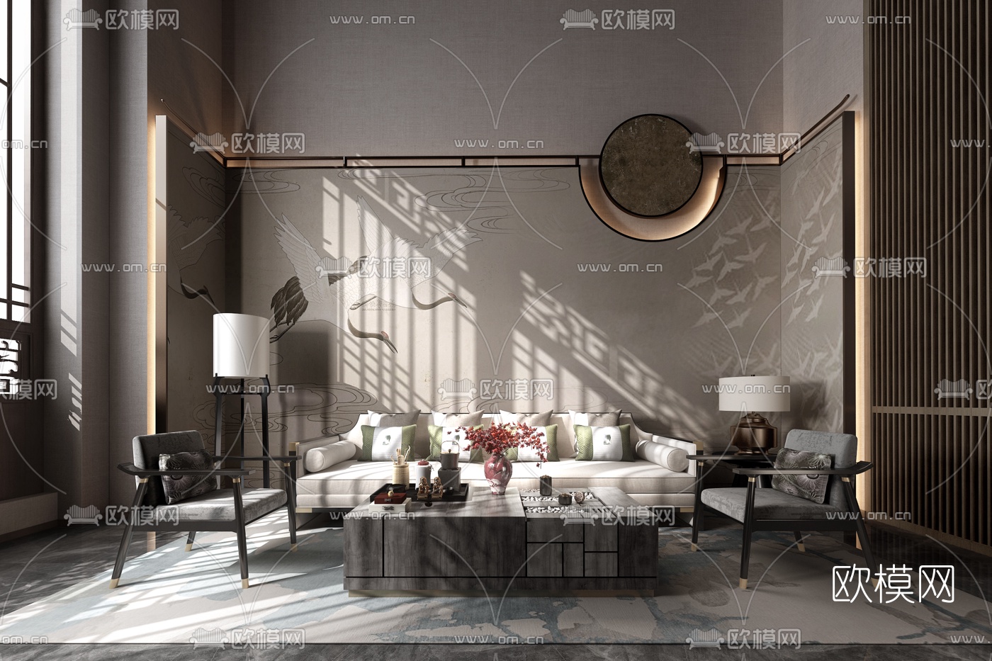 DAS大森设计 新中式布艺沙发组合3d模型