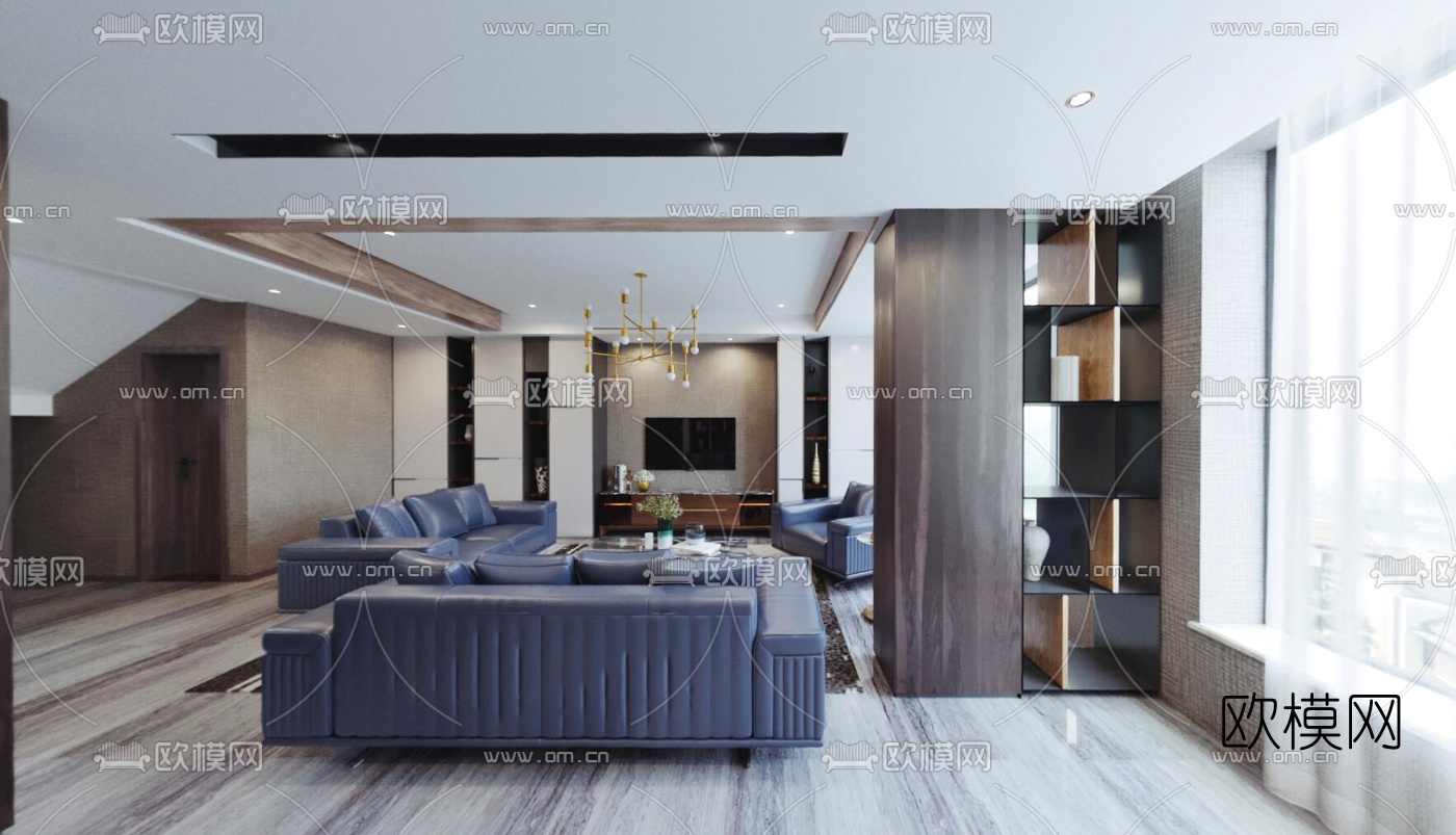 现代轻奢客厅餐厅cr全景3d模型