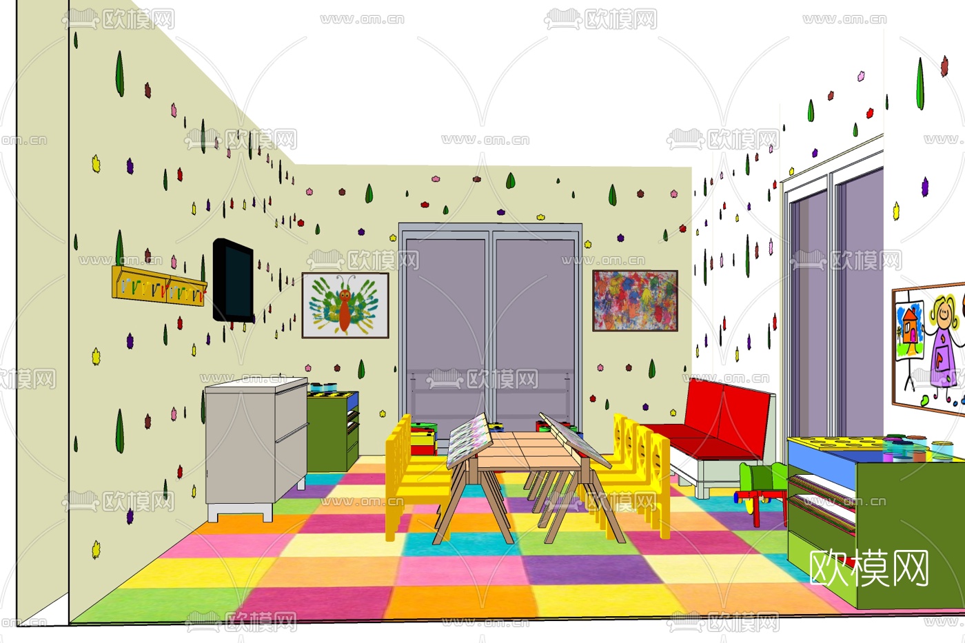 现代儿童桌椅免费su模型下载