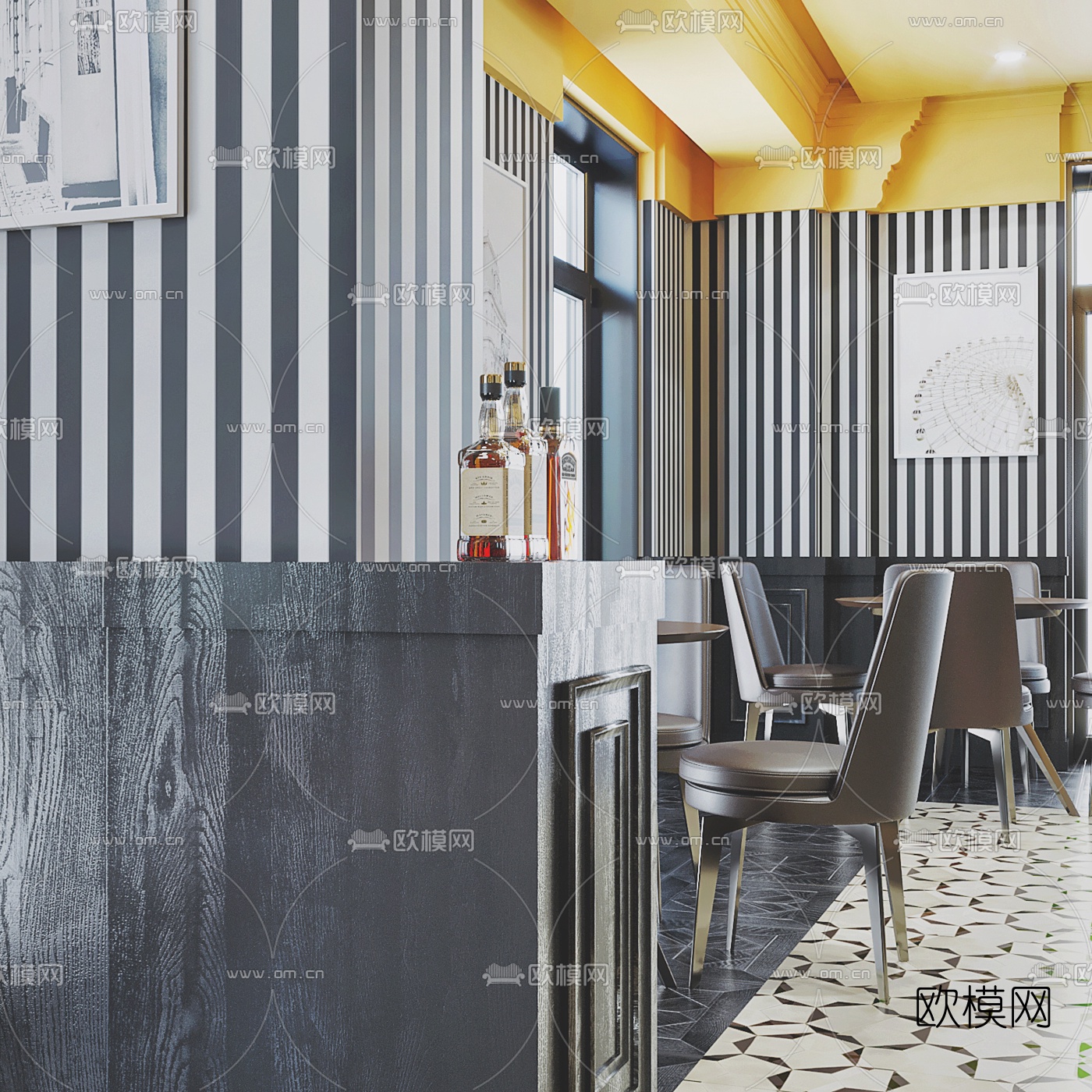 工业风主题餐厅3d模型下载（渲染图4）