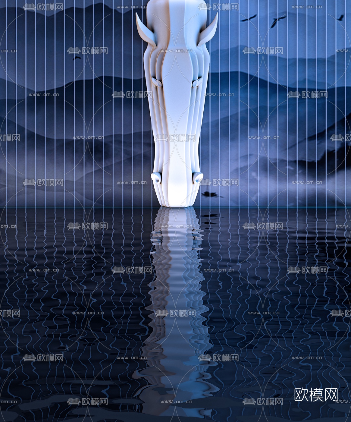 现代马头水景雕塑3d模型