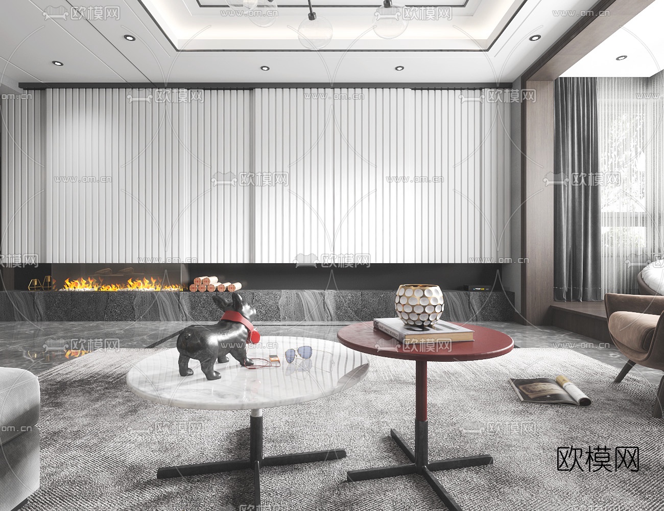 现代高级灰客厅餐厅3d模型