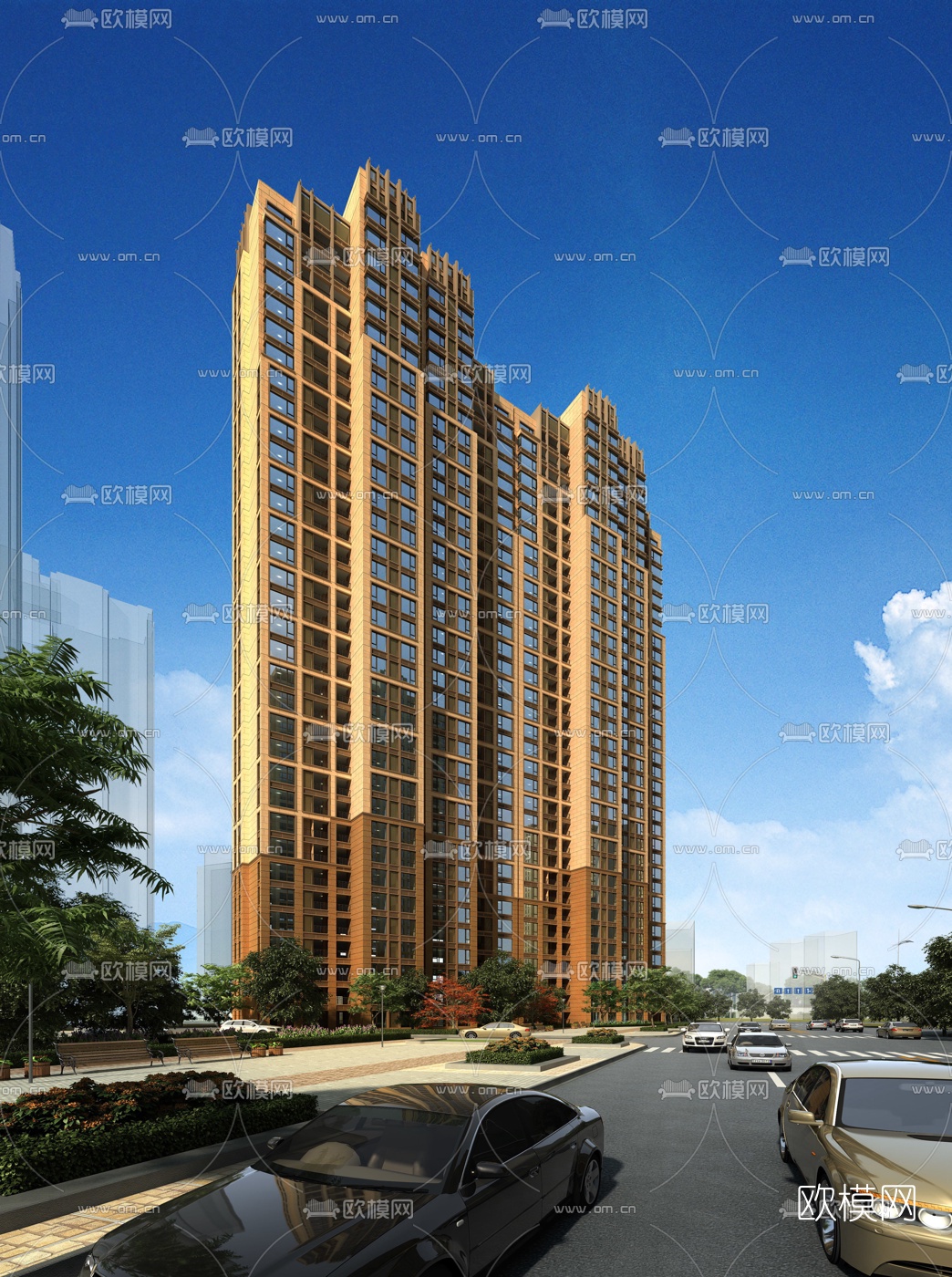 新古典高层住宅楼外观3d模型下载