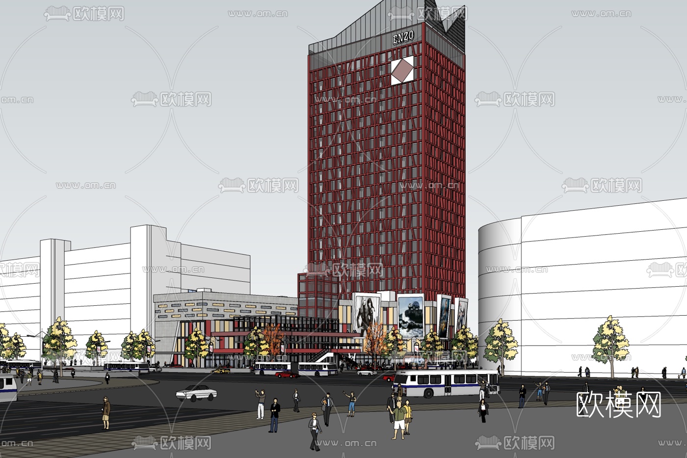 现代商业街免费su模型下载