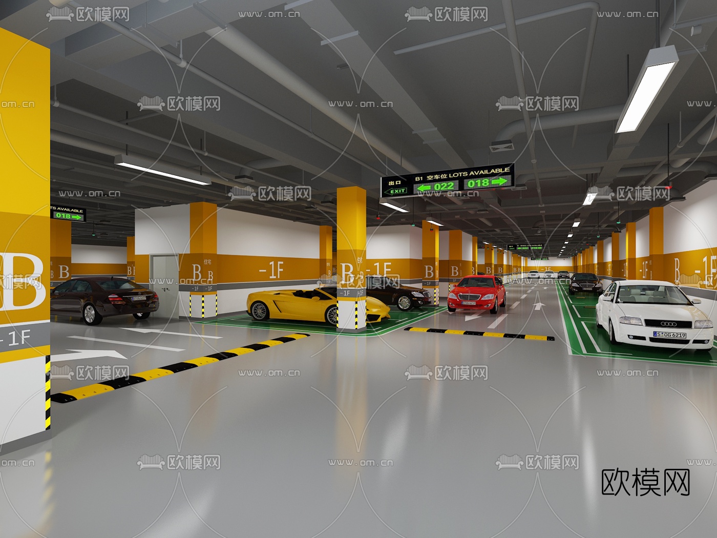 工业风地下停车场3d模型下载