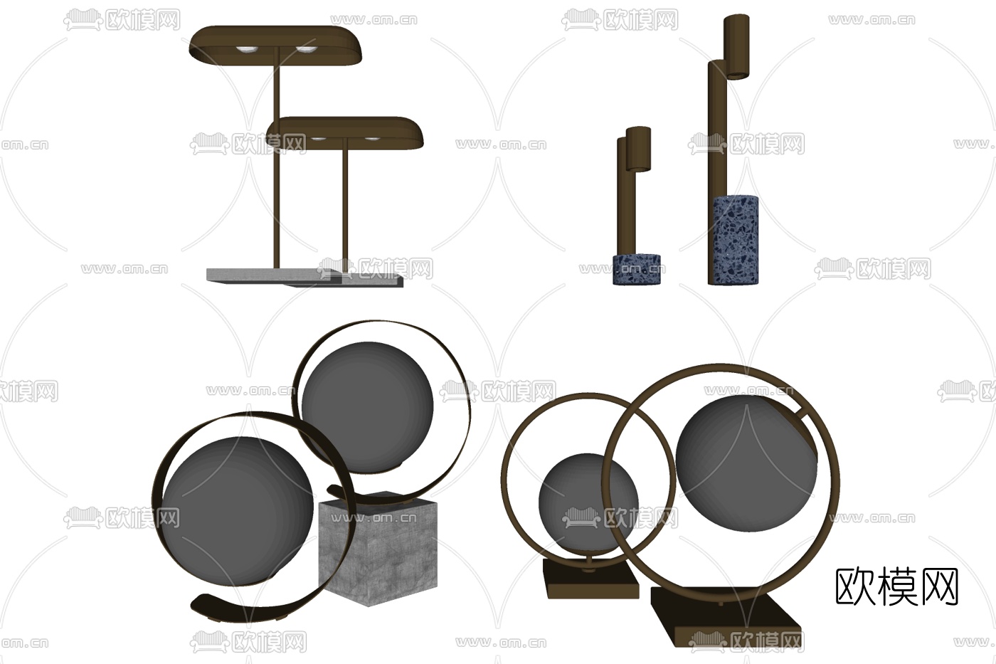 现代金属台灯免费su模型下载