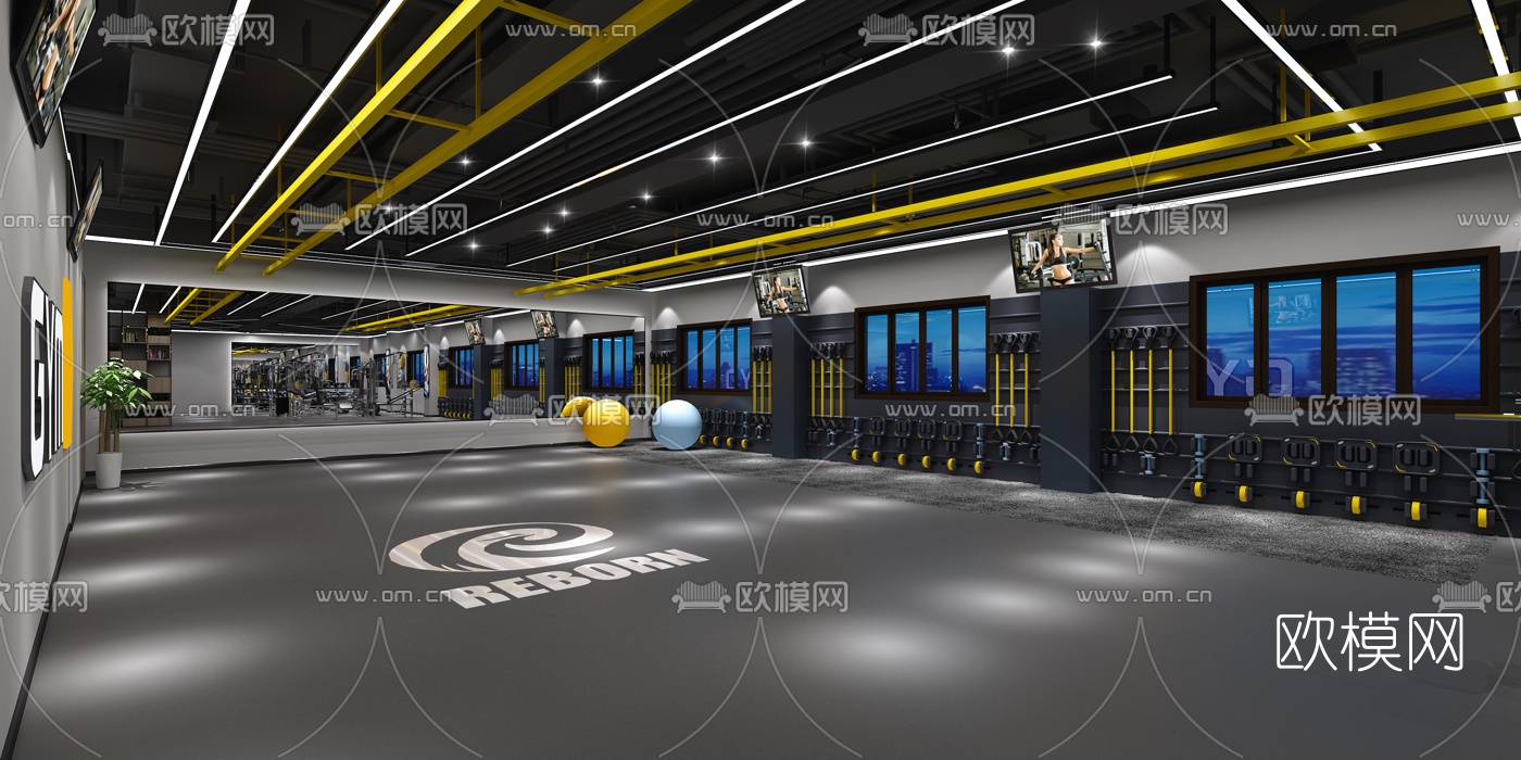 现代瑜伽室健身房3d模型下载（渲染图2）