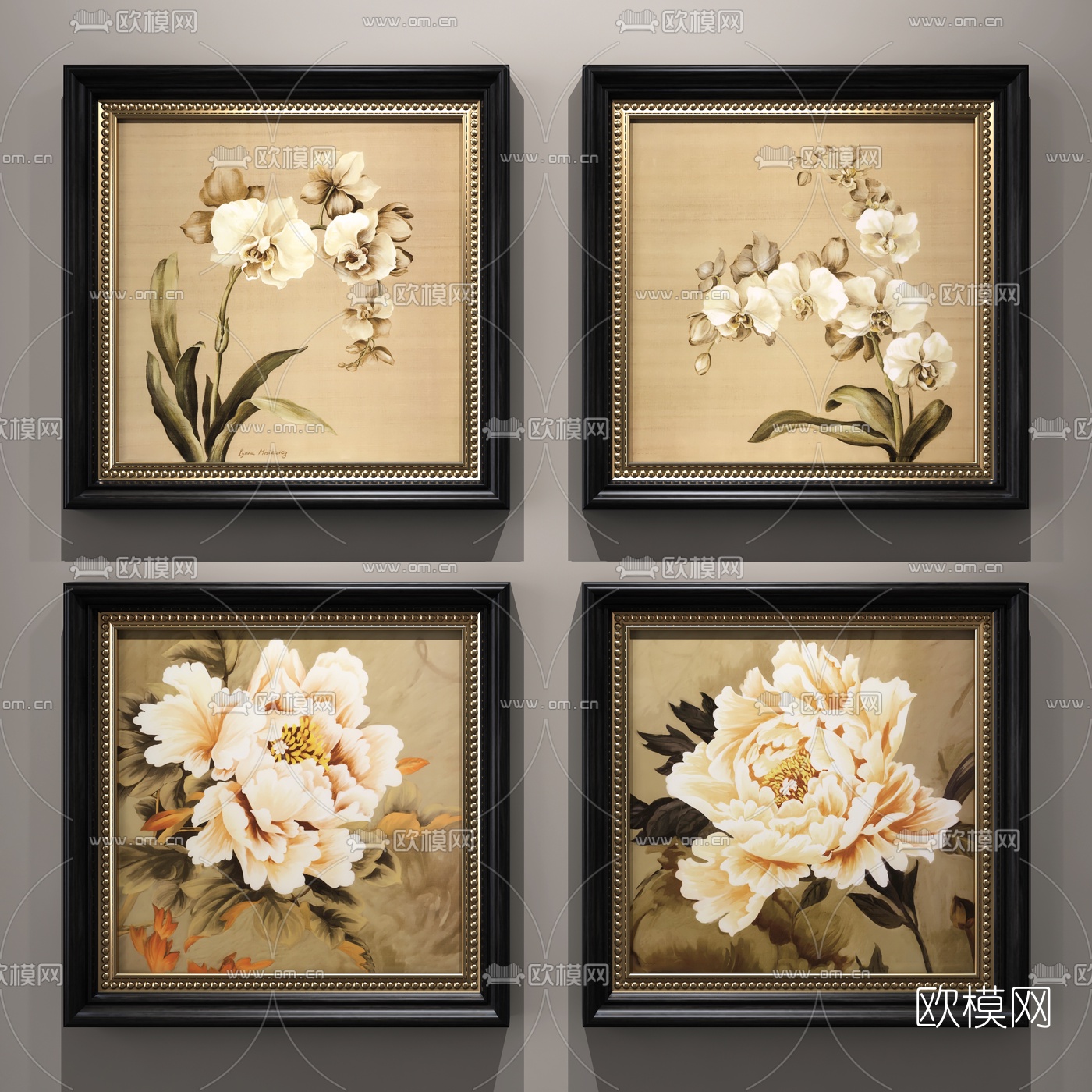 美式花卉植物装饰挂画3d模型下载