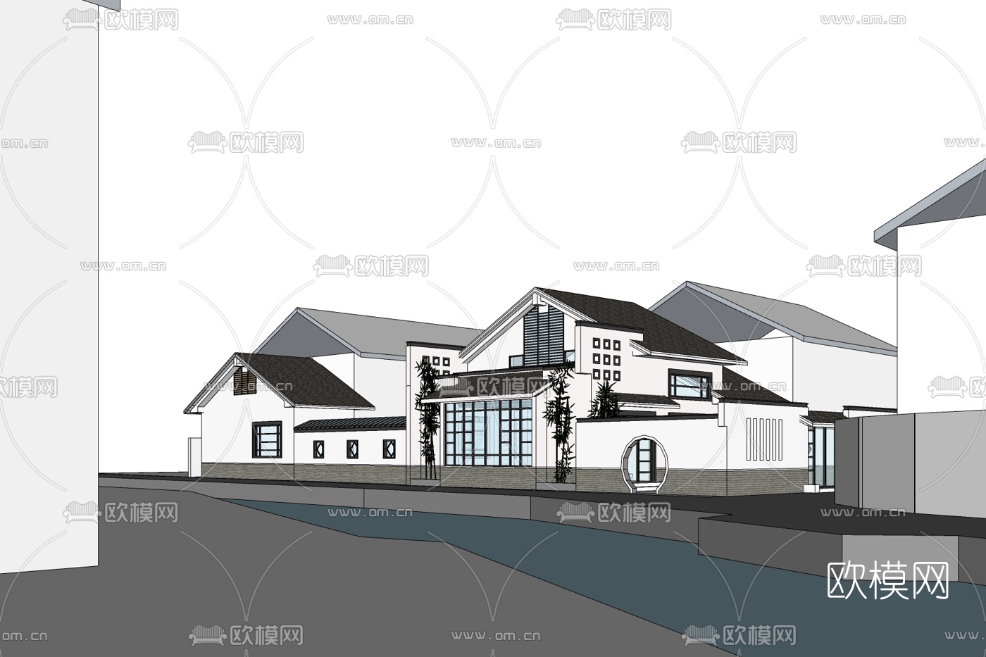 新中式独栋别墅免费su模型