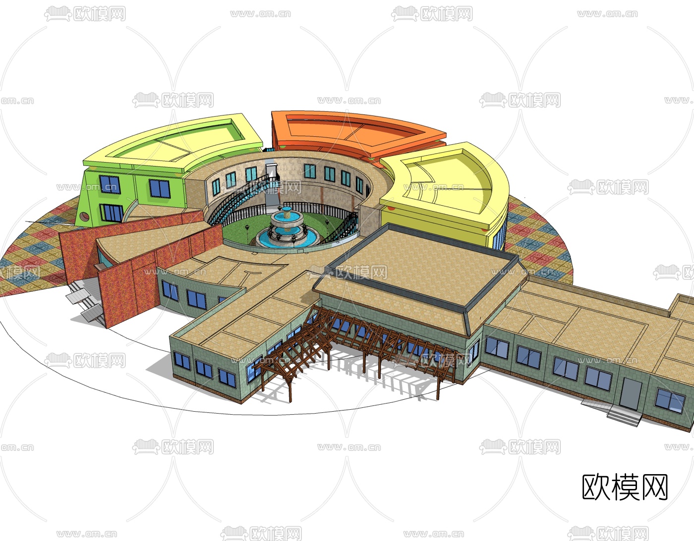 现代幼儿园免费su模型下载