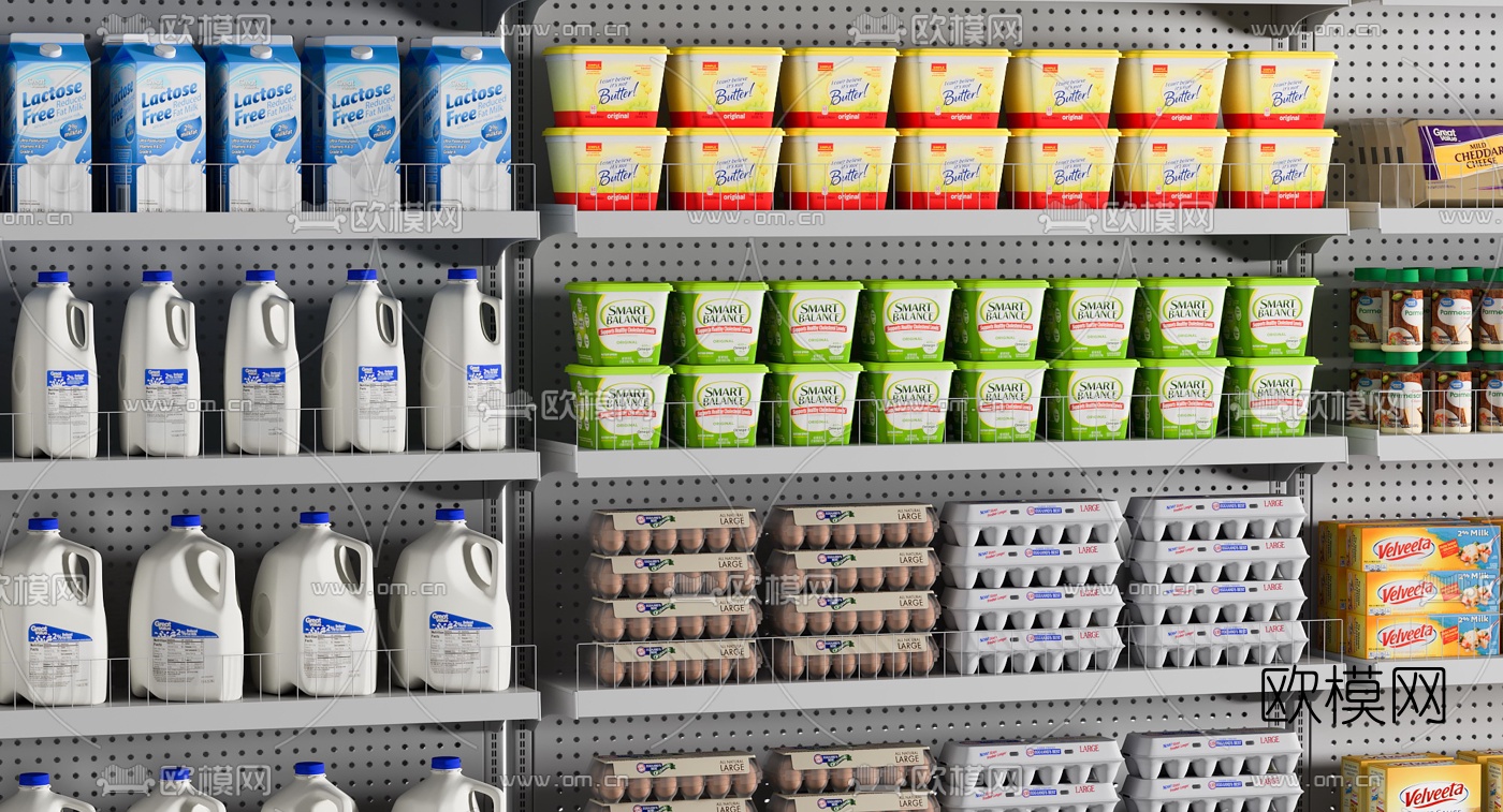 现代牛奶食品展柜3d模型下载（渲染图2）
