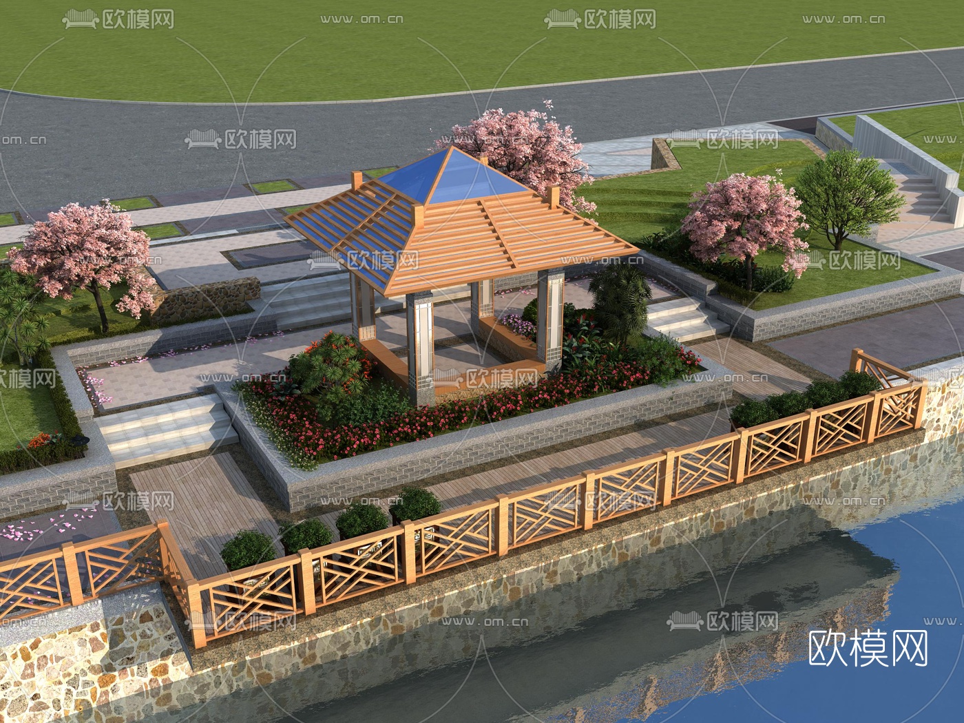 新中式四角攒尖亭免费3d模型下载